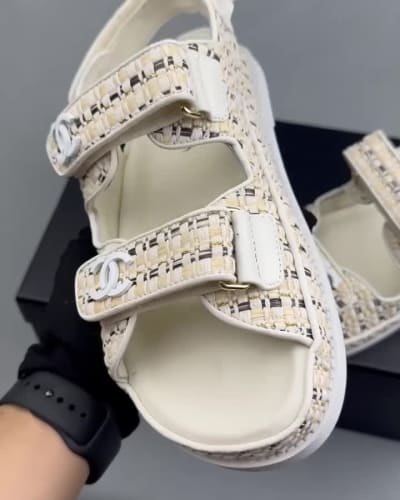 CHANEL braided fabric and leather "dad" sandals — 5