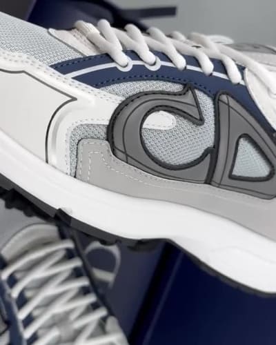 Dior B30 sneakers in white, gray, and navy blue technical fabric and mesh — 5