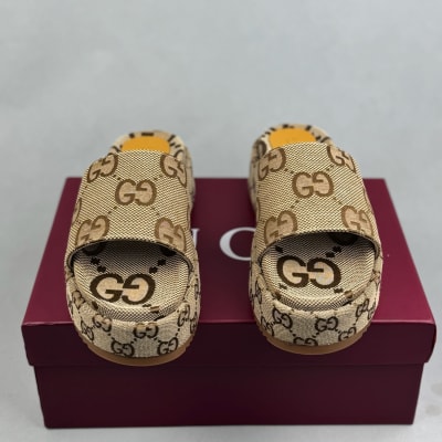 Gucci Angelina Logo-jacquard platform slides — 3