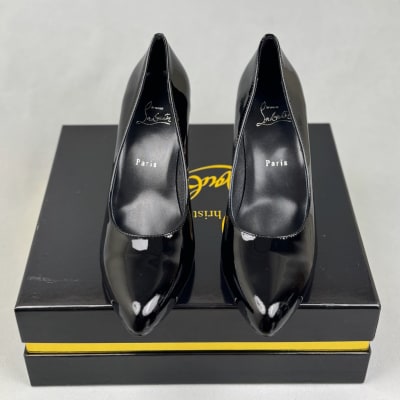 Christian Louboutin Pumppie 85 patent leather pumps in black — 3