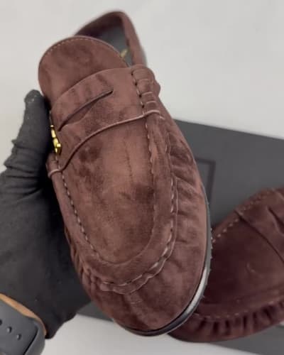 Saint Laurent Le Loafer suede penny loafers in a dark chocolate brown — 5