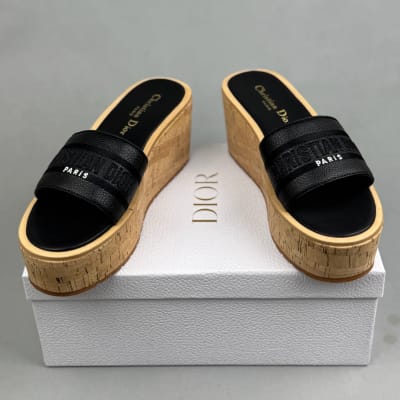 Dior Dway Platform Slides in black grained calfskin — 4