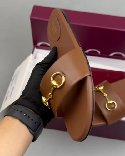 Gucci Horsebit slides in brown leather — 5