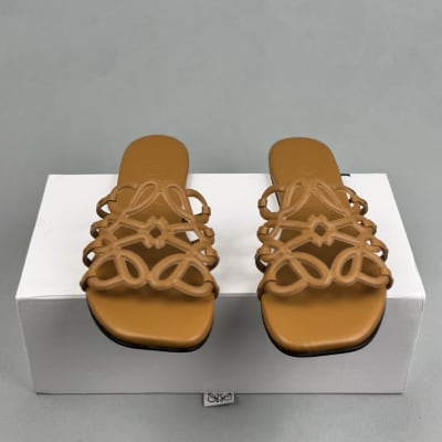 Loewe Petal Anagram slides in tan calfskin — 3