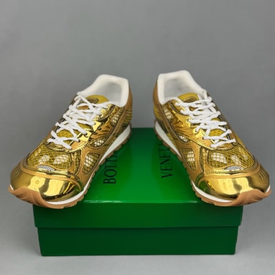 Bottega Veneta Orbit sneakers in gold and white — 4