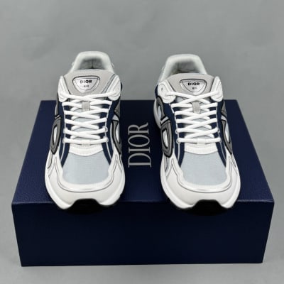 Dior B30 sneakers in white, gray, and navy blue technical fabric and mesh — 3
