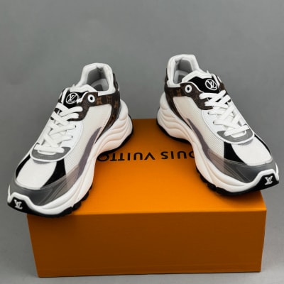 Louis Vuitton Run 55 sneakers in white with monogram canvas accents — 4