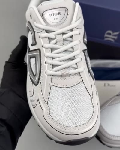 Dior B30 sneakers in white mesh and technical fabric with reflective signature details — 5