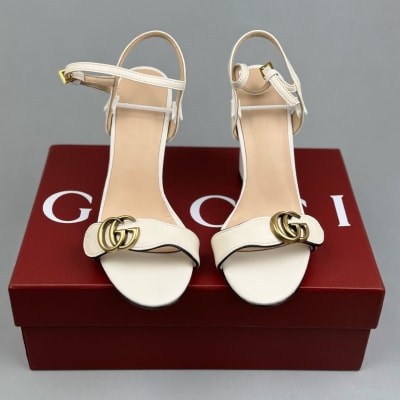 Gucci GG Marmont ankle-strap sandals in white leather — 3
