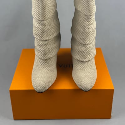 Louis Vuitton Summer Mid Wedge Boots in a textured beige bouclé knit — 3