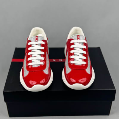 Prada America's Cup sneakers in red and grey patent leather — 3