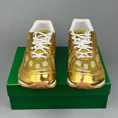 Bottega Veneta Orbit sneakers in gold and white — 3