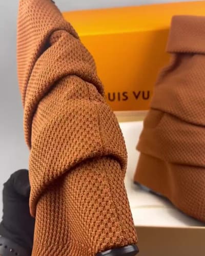 Louis Vuitton Summer Mid Wedge Boots in a brown bouclé knit material — 5