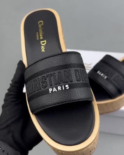 Dior Dway Platform Slides in black grained calfskin — 5