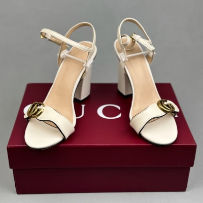 Gucci GG Marmont ankle-strap sandals in white leather — 4