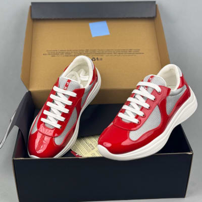 Prada America's Cup sneakers in red and grey patent leather
