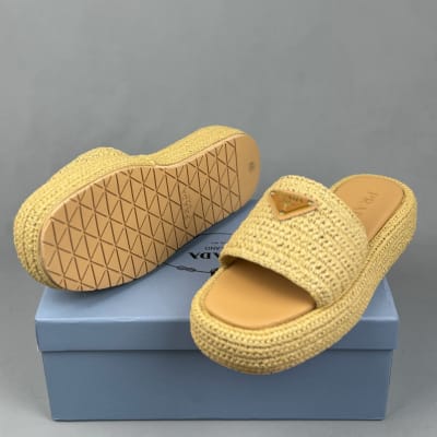 Prada Natural Crochet Flatform Slides