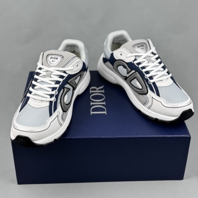 Dior B30 sneakers in white, gray, and navy blue technical fabric and mesh — 4
