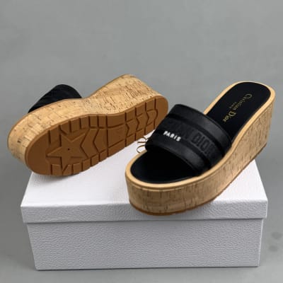 Dior Dway Platform Slides in black grained calfskin