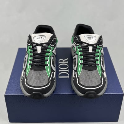 Dior B30 sneakers in a deep grey, green, and black technical mesh colorway — 3