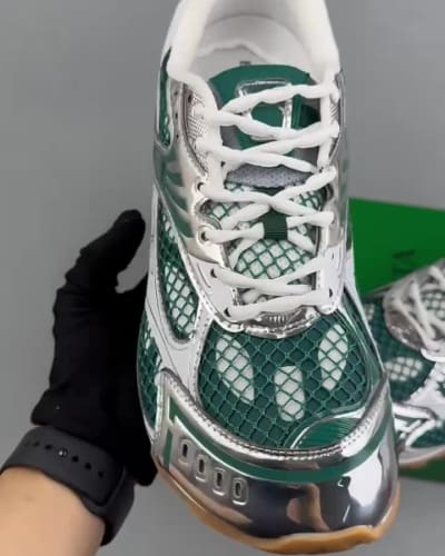 Bottega Veneta Orbit mesh and metallic finish in a green and silver colorway — 5