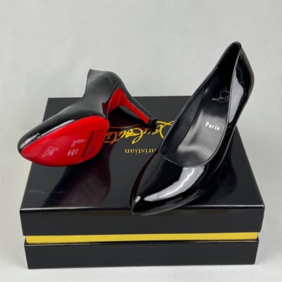 Christian Louboutin Pumppie 85 patent leather pumps in black