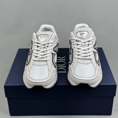 Dior B30 sneakers in white mesh and technical fabric with reflective signature details — 3