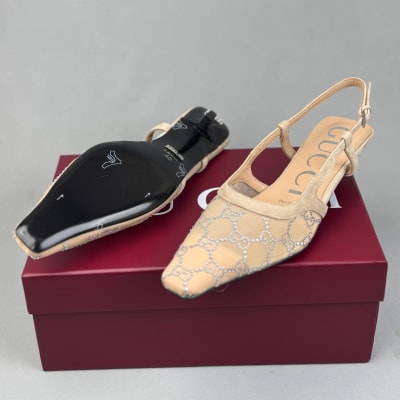 Gucci Women's GG crystal slingback pumps in rose beige mesh