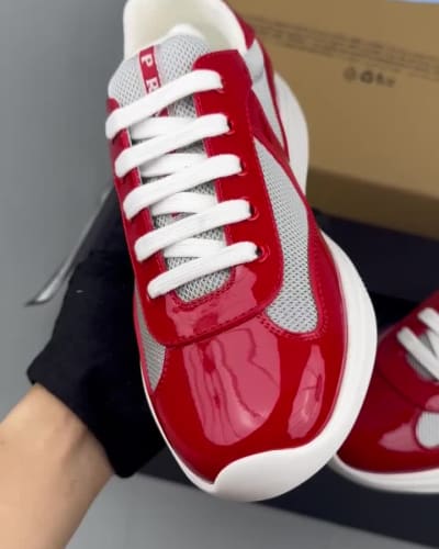 Prada America's Cup sneakers in red and grey patent leather — 5
