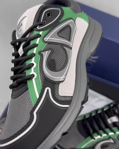 Dior B30 sneakers in a deep grey, green, and black technical mesh colorway — 5