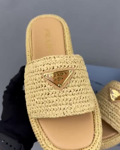Prada Natural Crochet Flatform Slides — 5