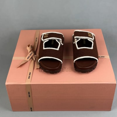 Miu Miu crochet-knit slides in brown — 3
