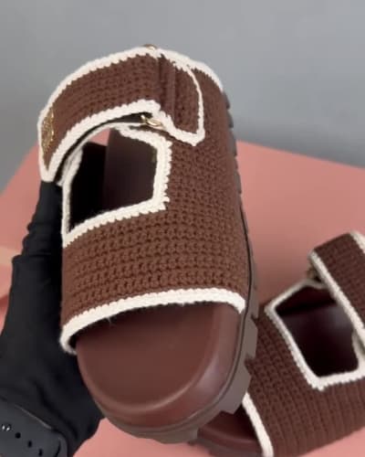 Miu Miu crochet-knit slides in brown — 5