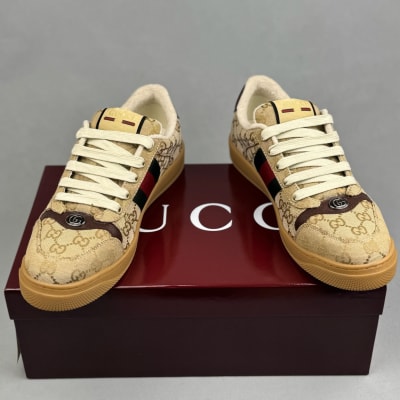 Gucci Women's Screener sneaker in beige and ebony GG canvas — 3