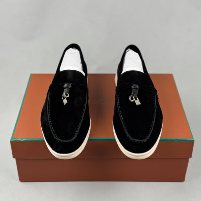 Loro Piana Summer Walk suede loafers in black — 4