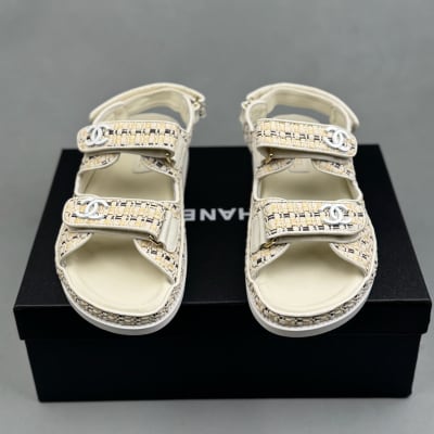 CHANEL braided fabric and leather "dad" sandals — 3