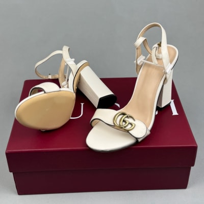Gucci GG Marmont ankle-strap sandals in white leather