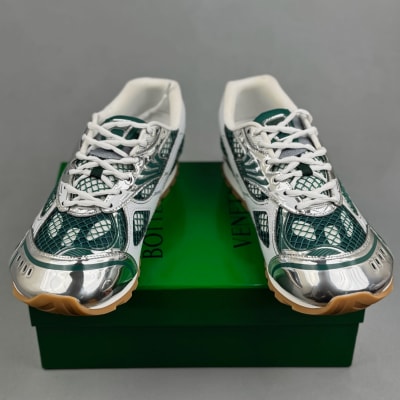 Bottega Veneta Orbit mesh and metallic finish in a green and silver colorway — 4