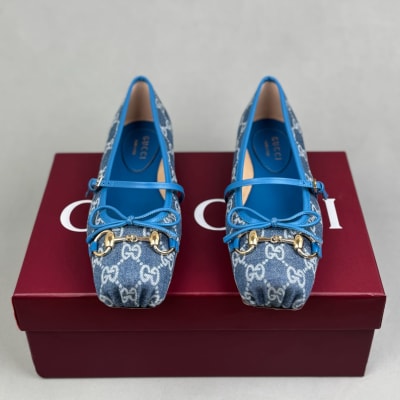 Gucci Horsebit GG Denim Ballet Flats in blue — 3