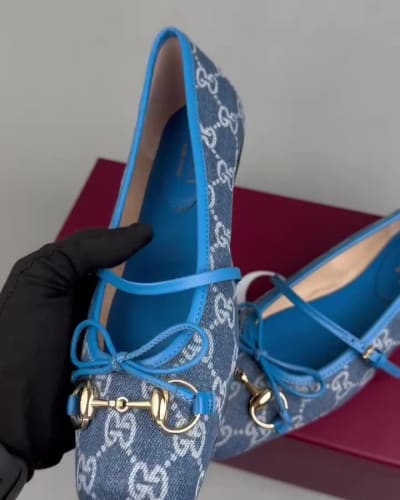 Gucci Horsebit GG Denim Ballet Flats in blue — 5