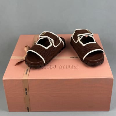 Miu Miu crochet-knit slides in brown — 4
