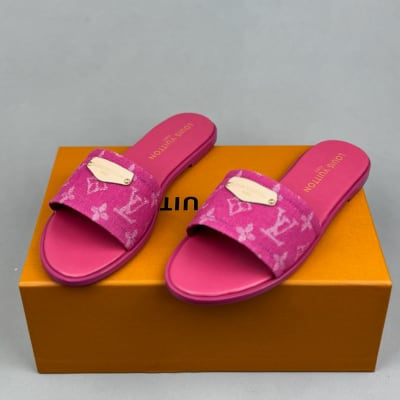 Louis Vuitton Lily Flat Mules in fuchsia pink monogram denim — 3
