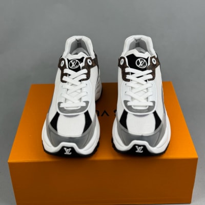 Louis Vuitton Run 55 sneakers in white with monogram canvas accents — 3