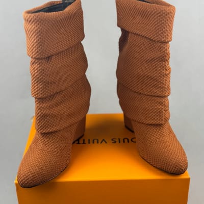 Louis Vuitton Summer Mid Wedge Boots in a brown bouclé knit material — 4