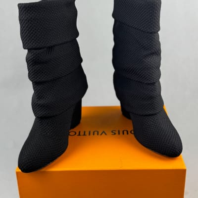 Louis Vuitton Summer Mid Wedge Boots in black bouclé knit — 4