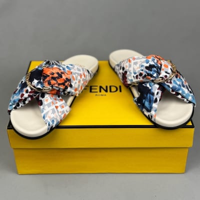 Fendi Feel fabric multicolor slide sandals — 4