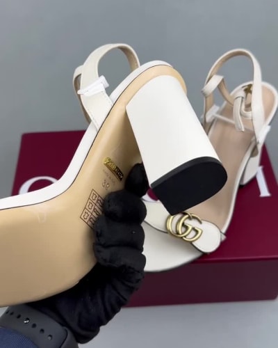 Gucci GG Marmont ankle-strap sandals in white leather — 5