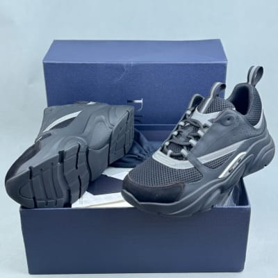 Dior B22 Black Silver technical mesh and calfskin sneakers