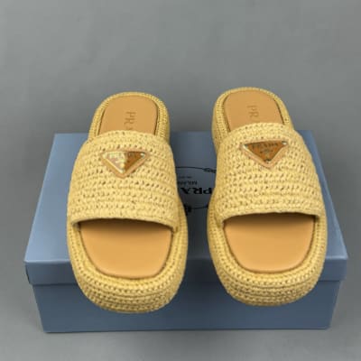 Prada Natural Crochet Flatform Slides — 3