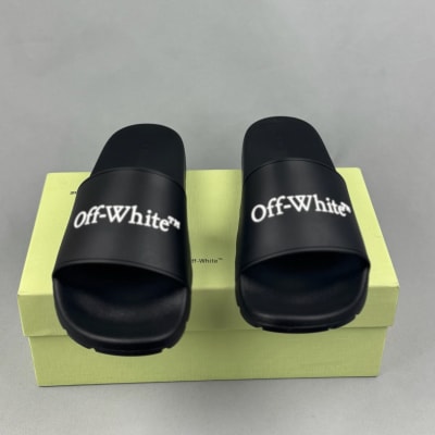 Off-White Bookish slide sandals in black and white — 3